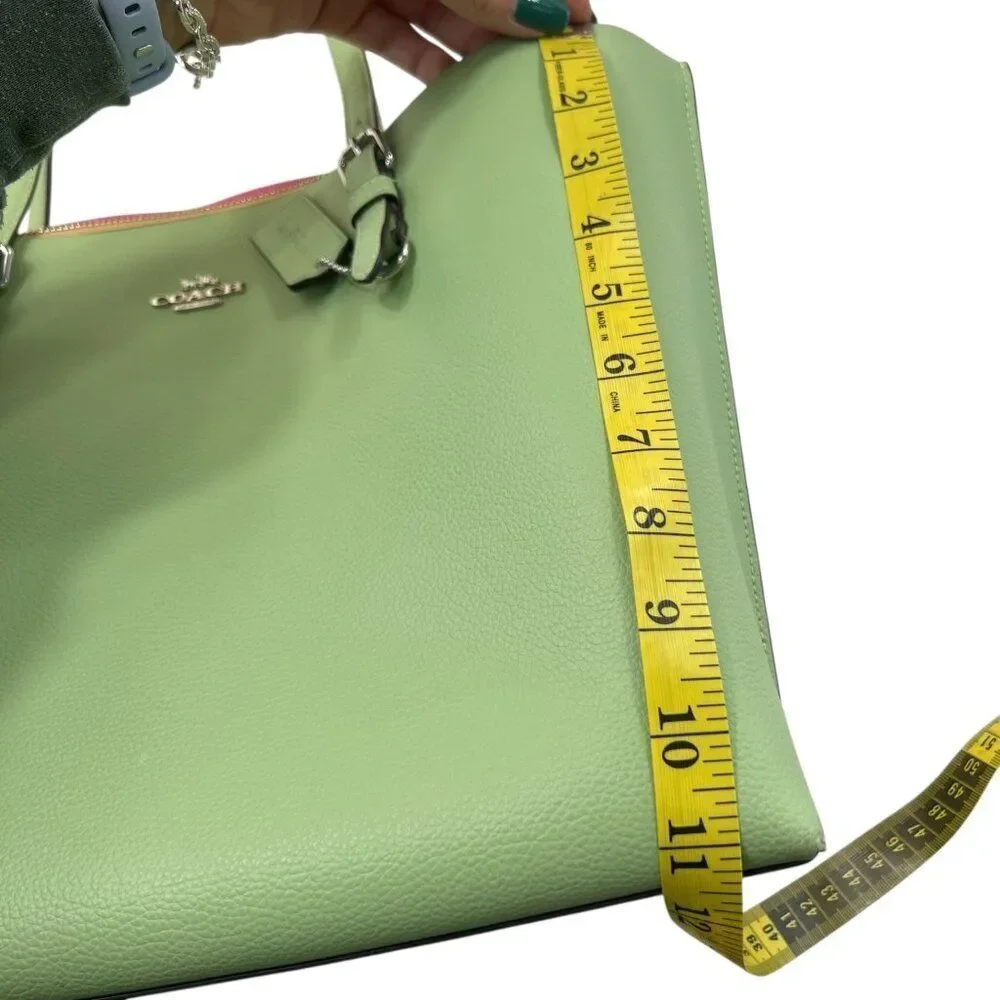 Coach Mollie Two Tone Cross Grain Leather Large Tote Bag in Light Pistachio and